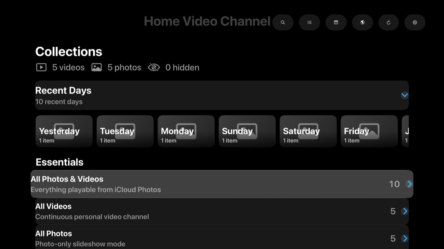 Home Video Channel app screen 1